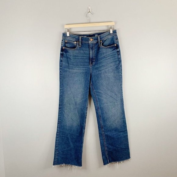 J Crew Women's Slim Demi Boot Cut Jeans Denim Medium Wash Blue Fray Flare 30 - Picture 1 of 11